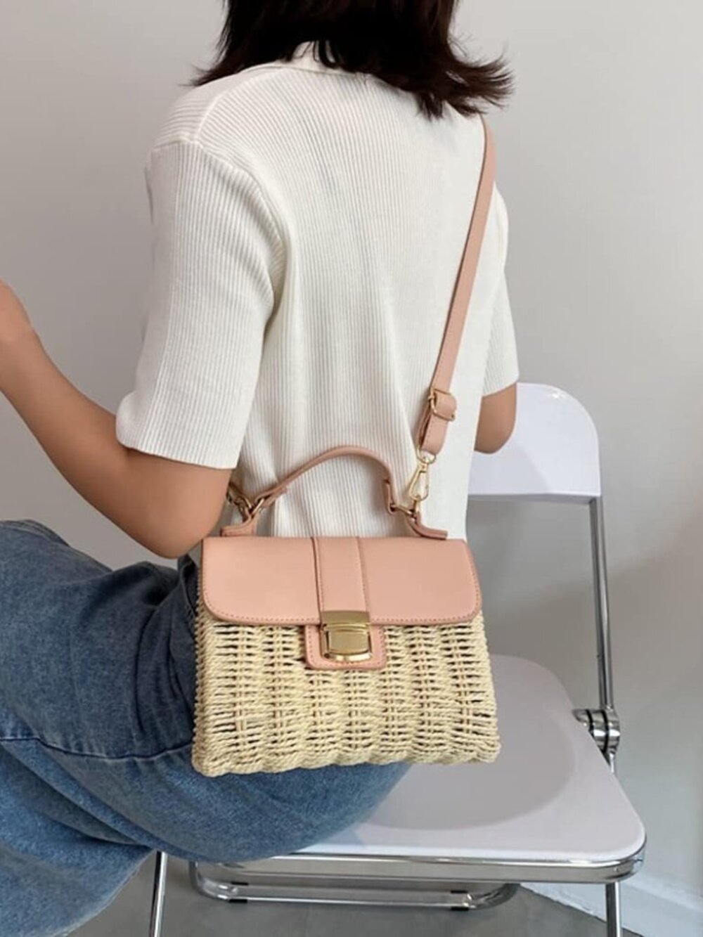Small Straw Crossbody Bags for Women, Rattan Woven Top Handle Handbag Summer Bea - Picture 4 of 8